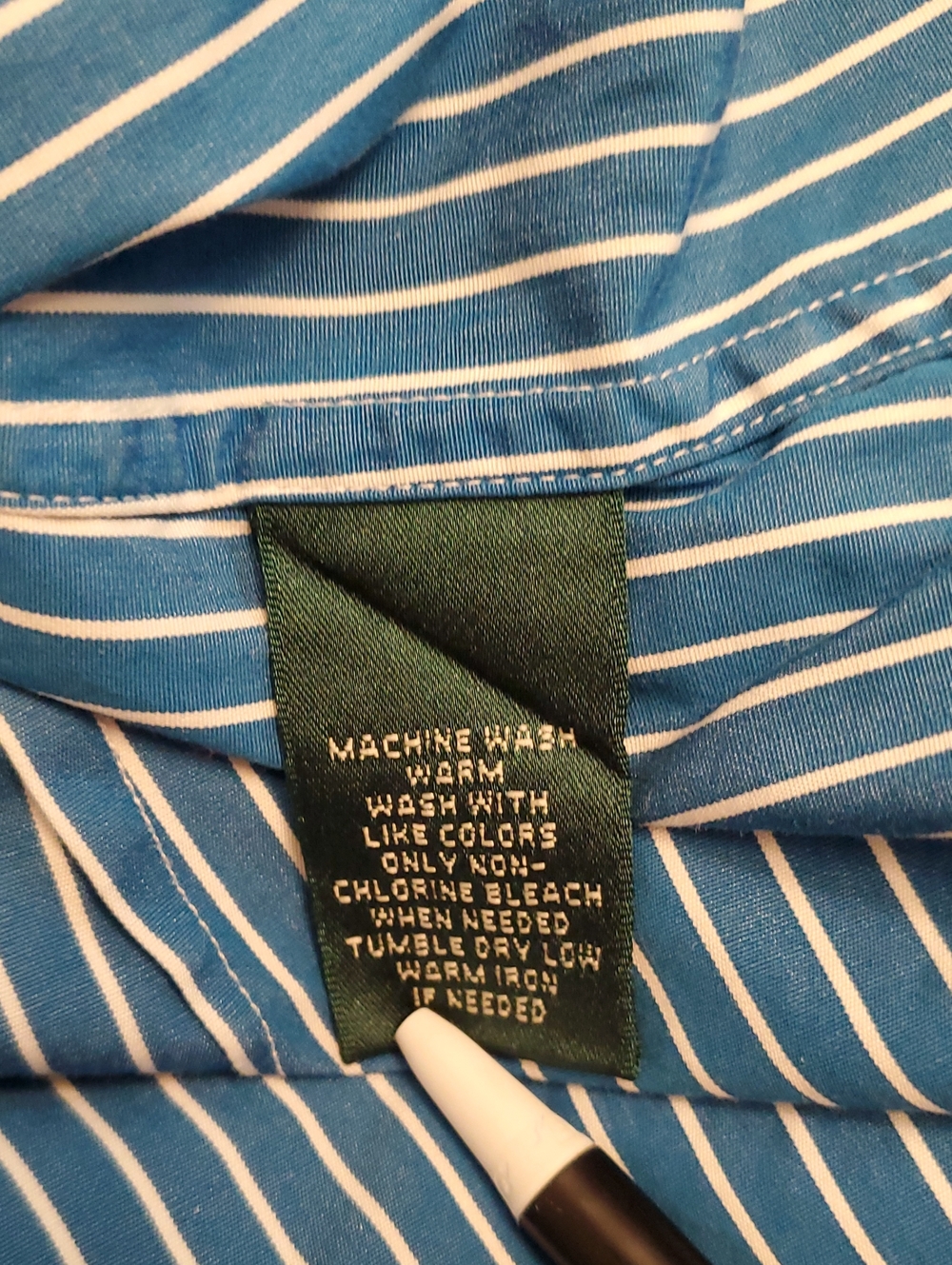 Lauren Ralph Lauren Blue and White Striped Ruffled Front Poet Shirt, Size Large - Picture 6 of 7
